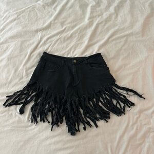 Black Fringe Jean Shorts